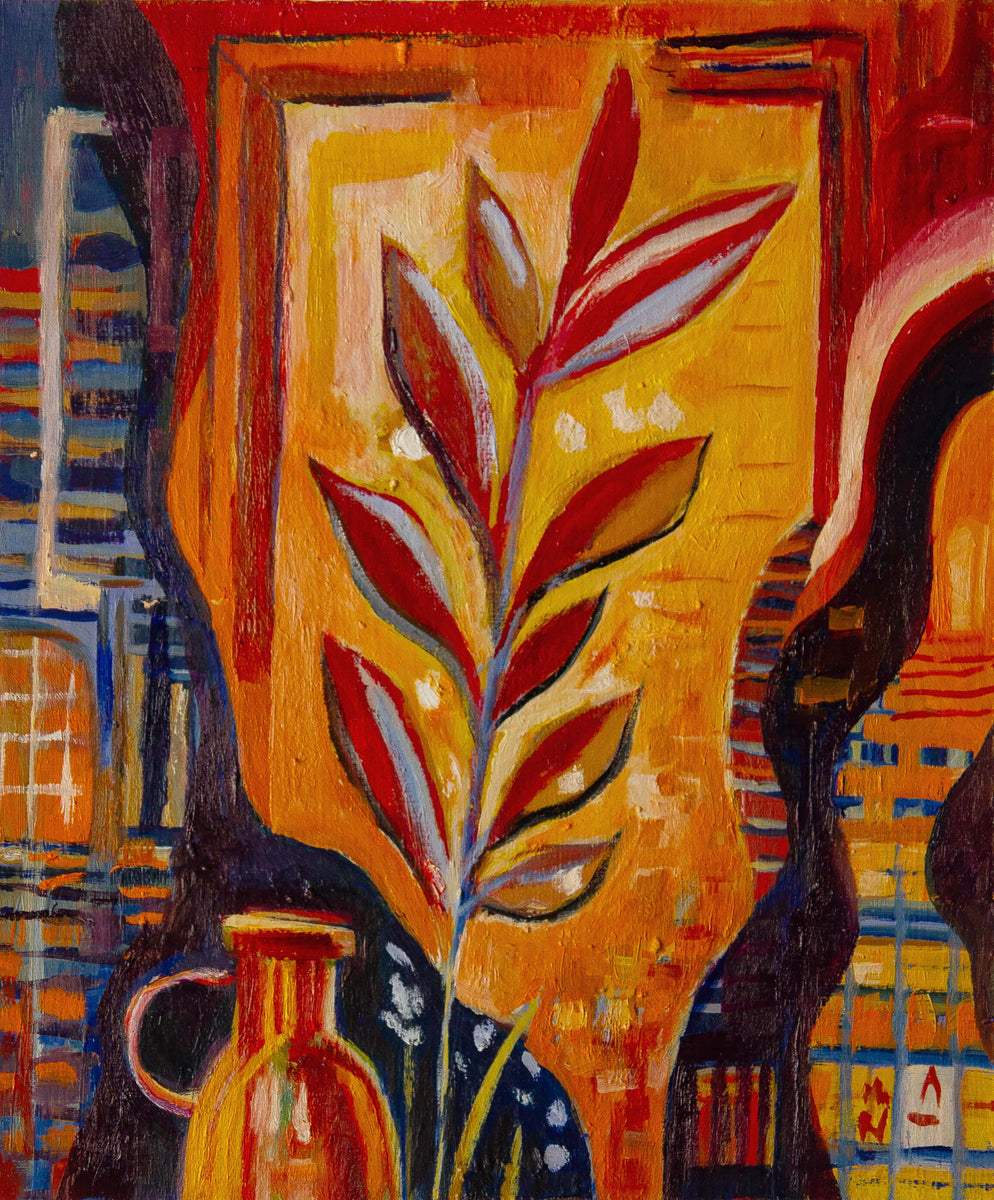 Golden leaves by window